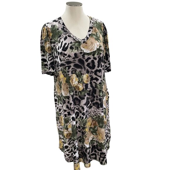 Plus Size Floral Leopard Print Midi Dress Lounge Casual Fall Coquette Softcore - Picture 6 of 9